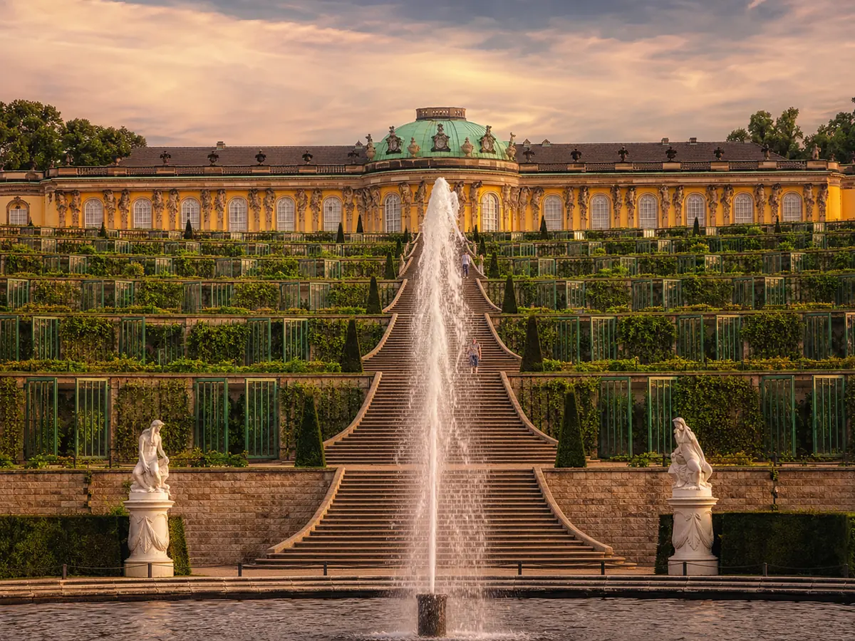 The vineyard terraces of Sanssouci Palace seen from the Great Fountain